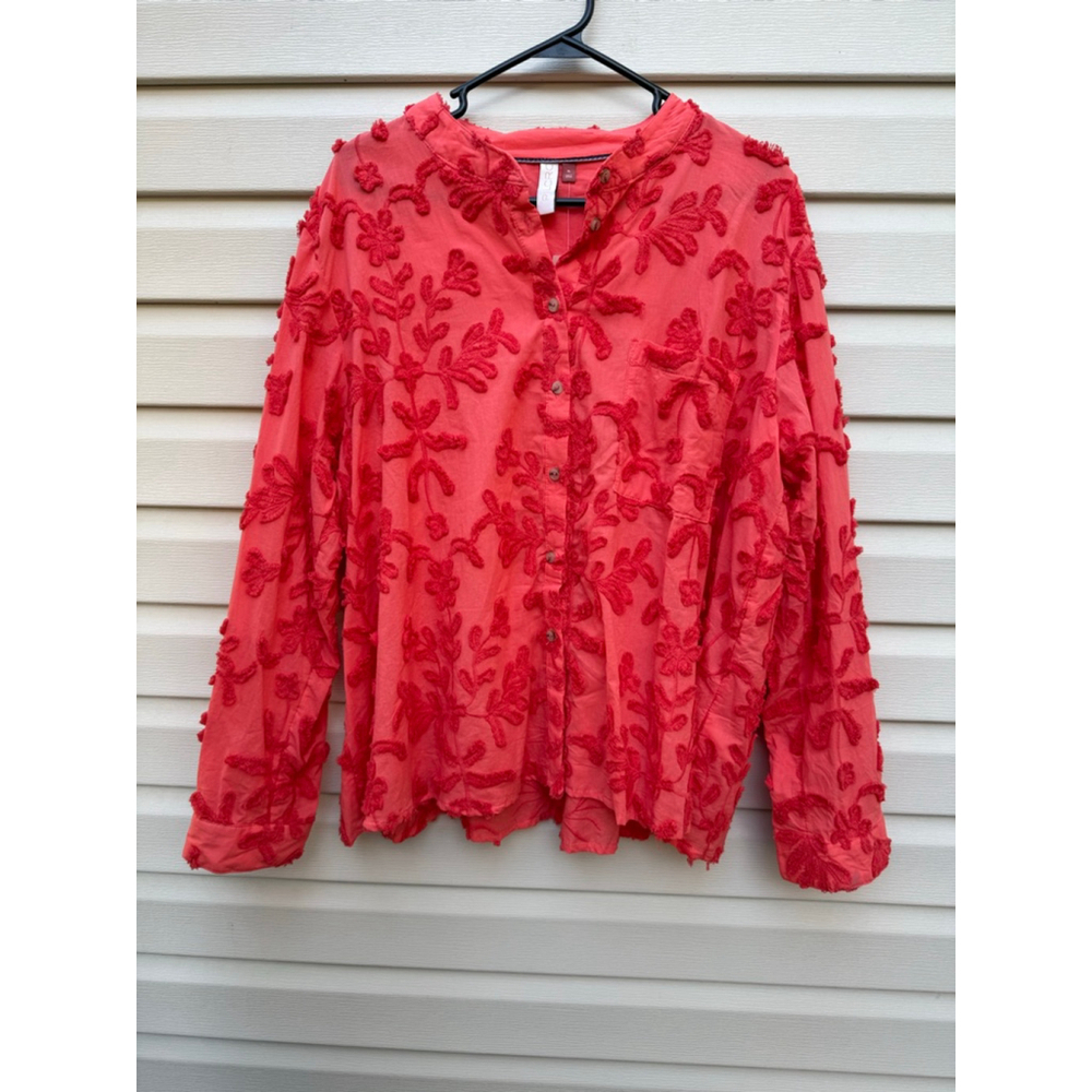 Anthropologie Pilcro The Whitney Textured Trapeze Buttondown Shirt XL NWT Coral - Picture 2 of 9